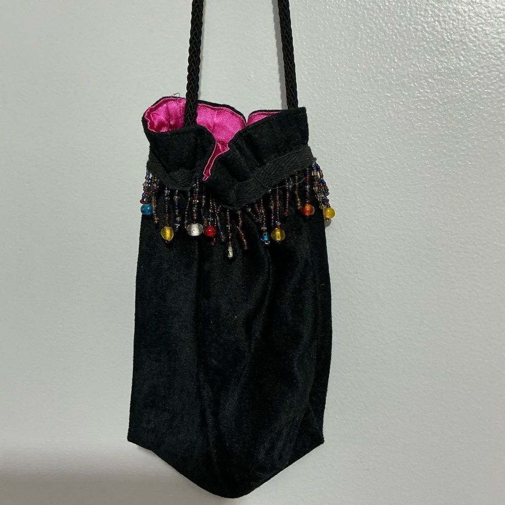 Cheeky Kiki Elegant Black Beaded Women's Bag with pink lining